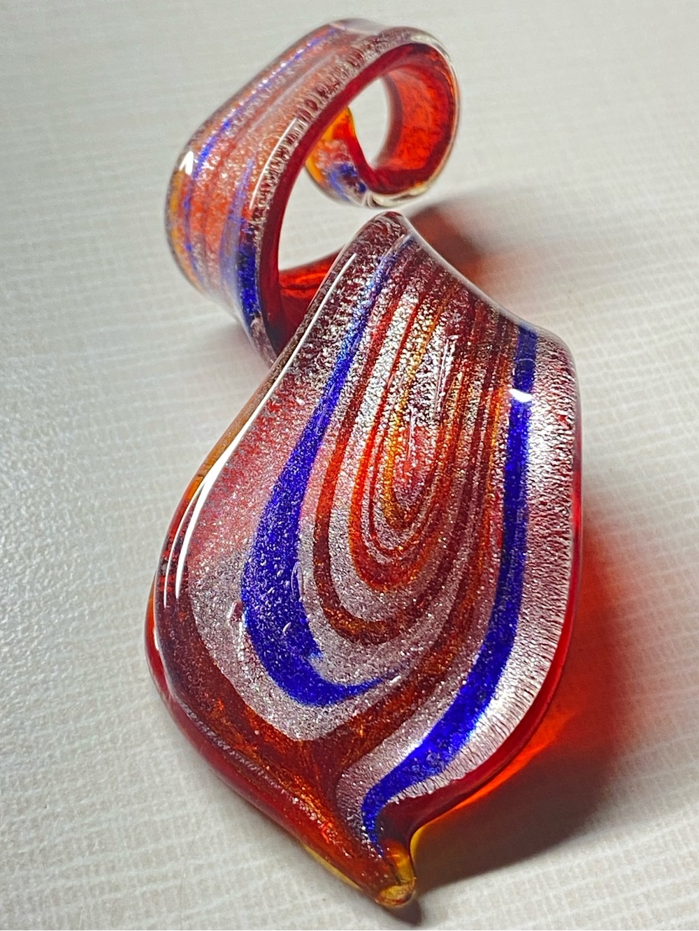 Hand Blown Art Glass Pendant Murano Style Twisted Ribbon Swirl Design